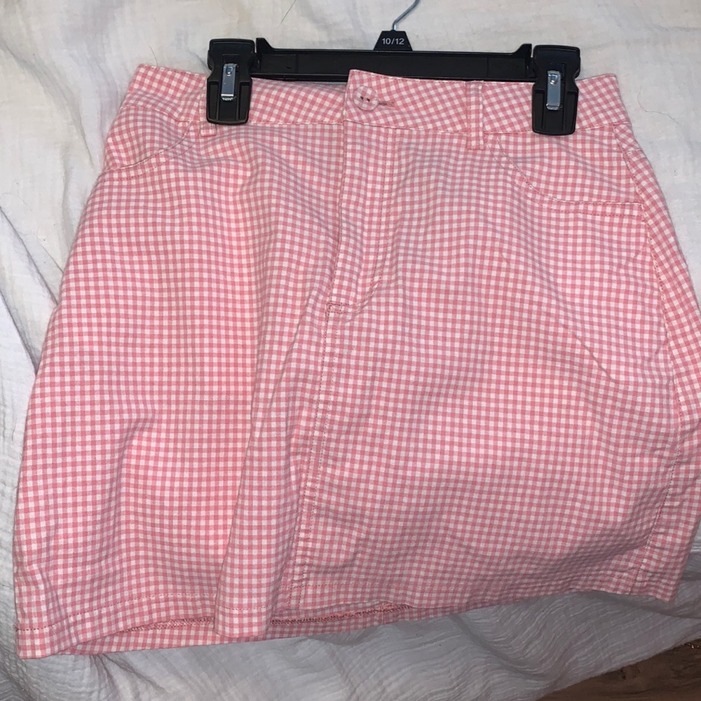 light pink plaid skirt
